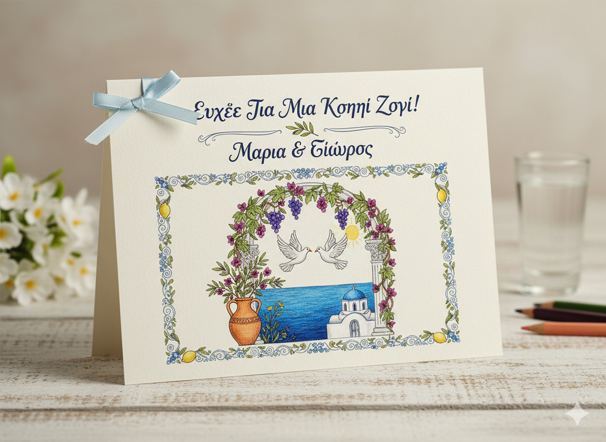 Κάρτα γάμου με μεσογειακά μοτίβα